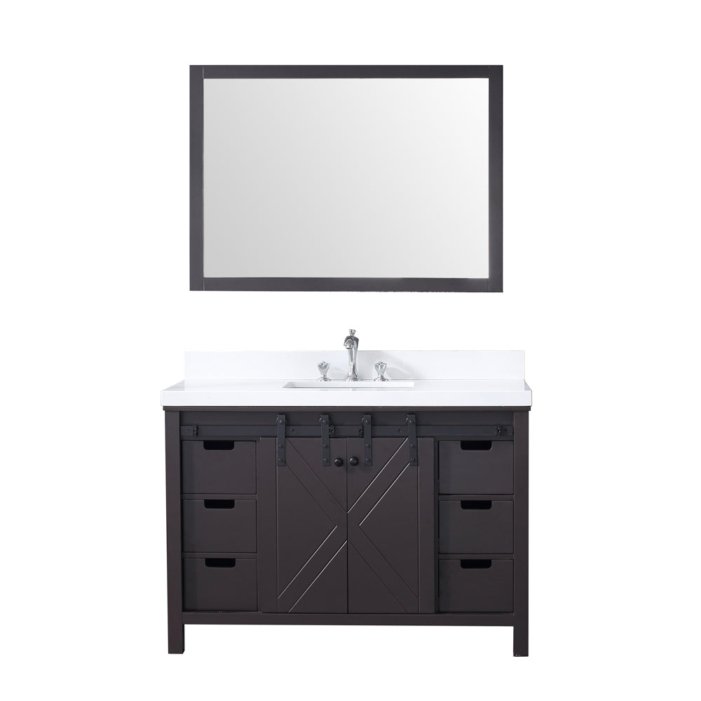 Marsyas 48" Single Vanity Brown, White Quartz Top, White Square Sink and 44" Mirror