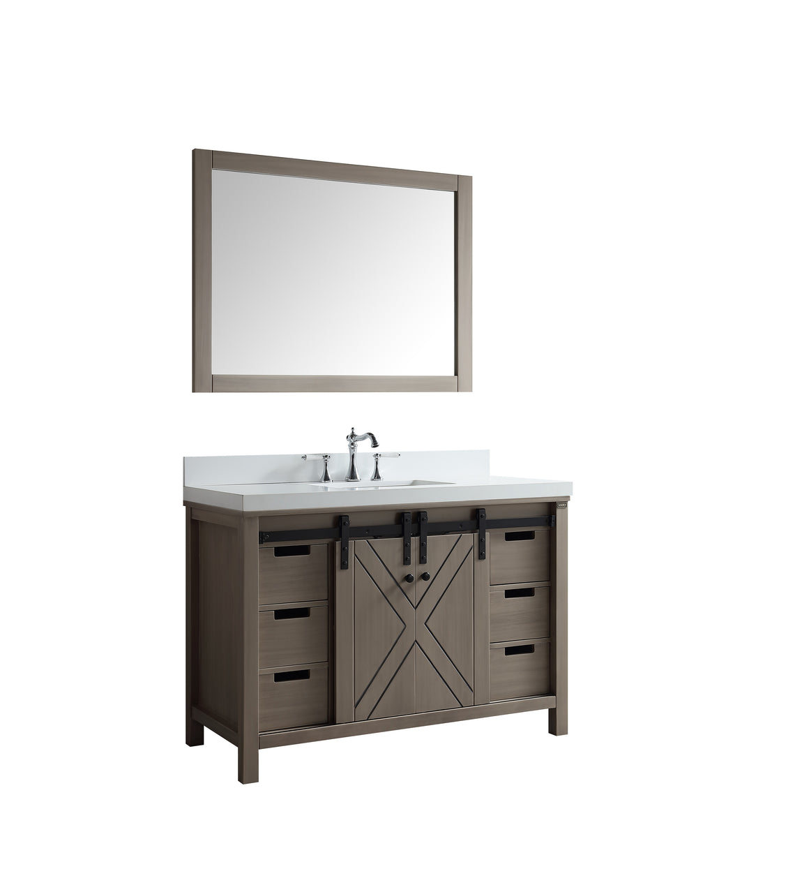 Marsyas 48" Single Vanity Ash Grey, White Quartz Top, White Square Sink and 44" Mirror