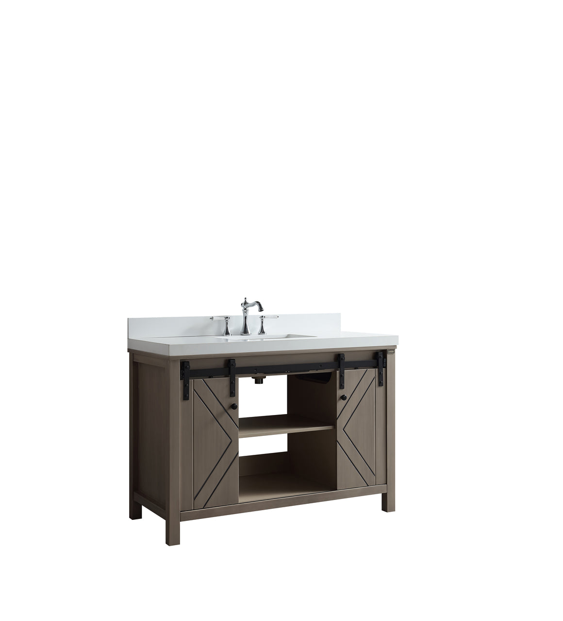 Marsyas 48" Single Vanity Ash Grey, White Quartz Top, White Square Sink and no Mirror