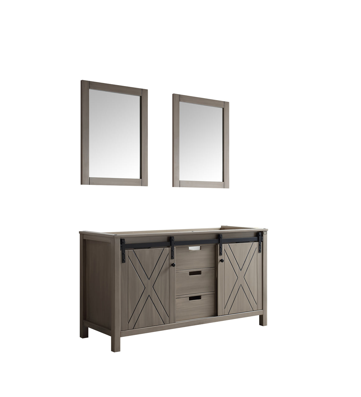 Marsyas 60" Double Vanity Brown, no Top and 24" Mirrors