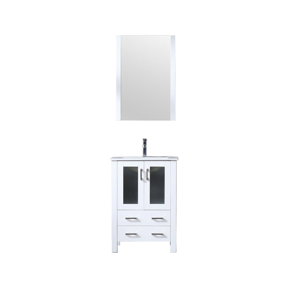 Volez 24" Single Vanity White, Integrated Top, White Integrated Square Sink and 22" Mirror