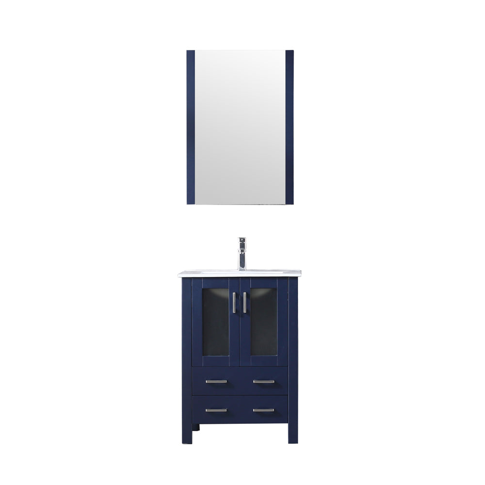 Volez 24" Single Vanity Navy Blue, Integrated Top, White Integrated Square Sink and 22" Mirror