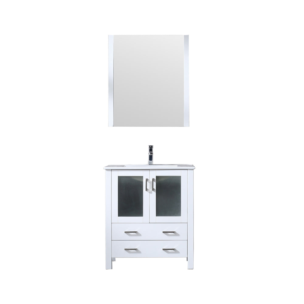 Volez 30" Single Vanity White, Integrated Top, White Integrated Square Sink and 28" Mirror