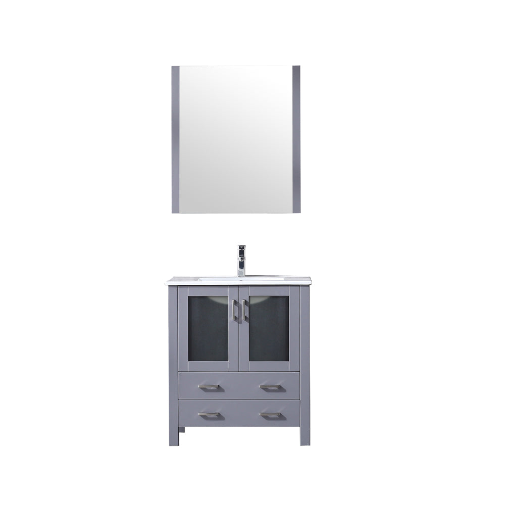 Volez 30" Single Vanity Dark Grey, Integrated Top, White Integrated Square Sink and 28" Mirror