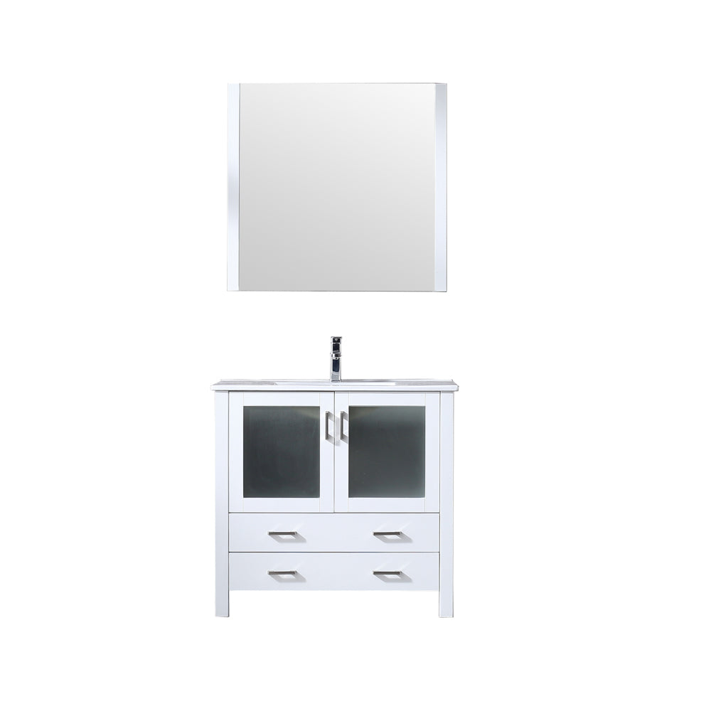 Volez 36" Single Vanity White, Integrated Top, White Integrated Square Sink and 34" Mirror