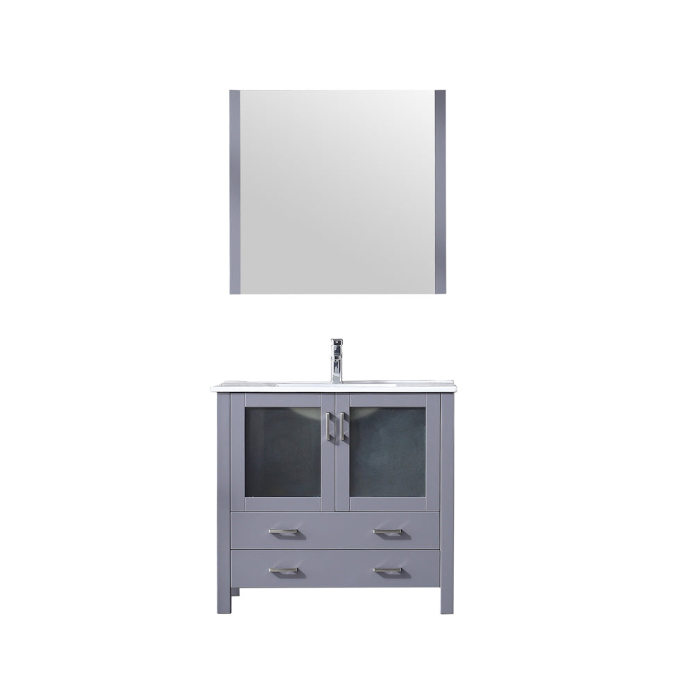 Volez 36" Single Vanity Dark Grey, Integrated Top, White Integrated Square Sink and 34" Mirror