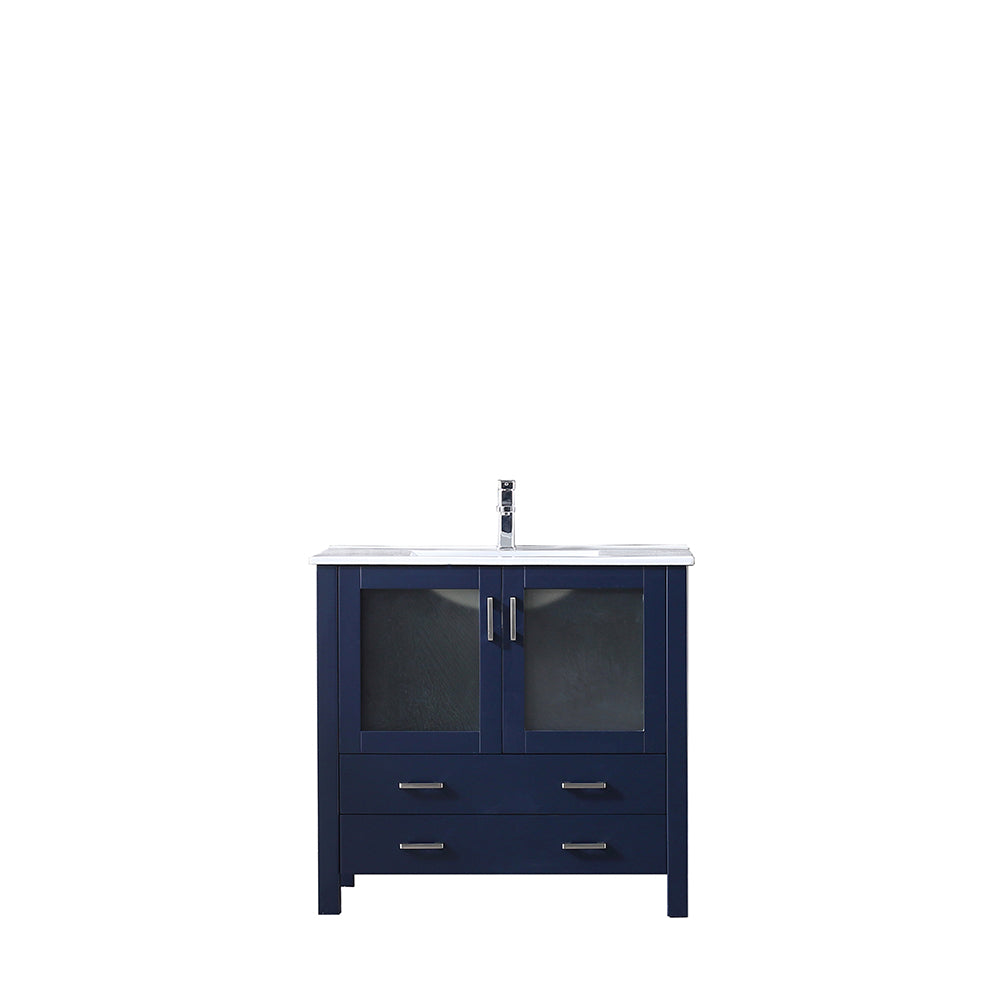 Volez 36" Single Vanity Navy Blue, Integrated Top, White Integrated Square Sink and no Mirror