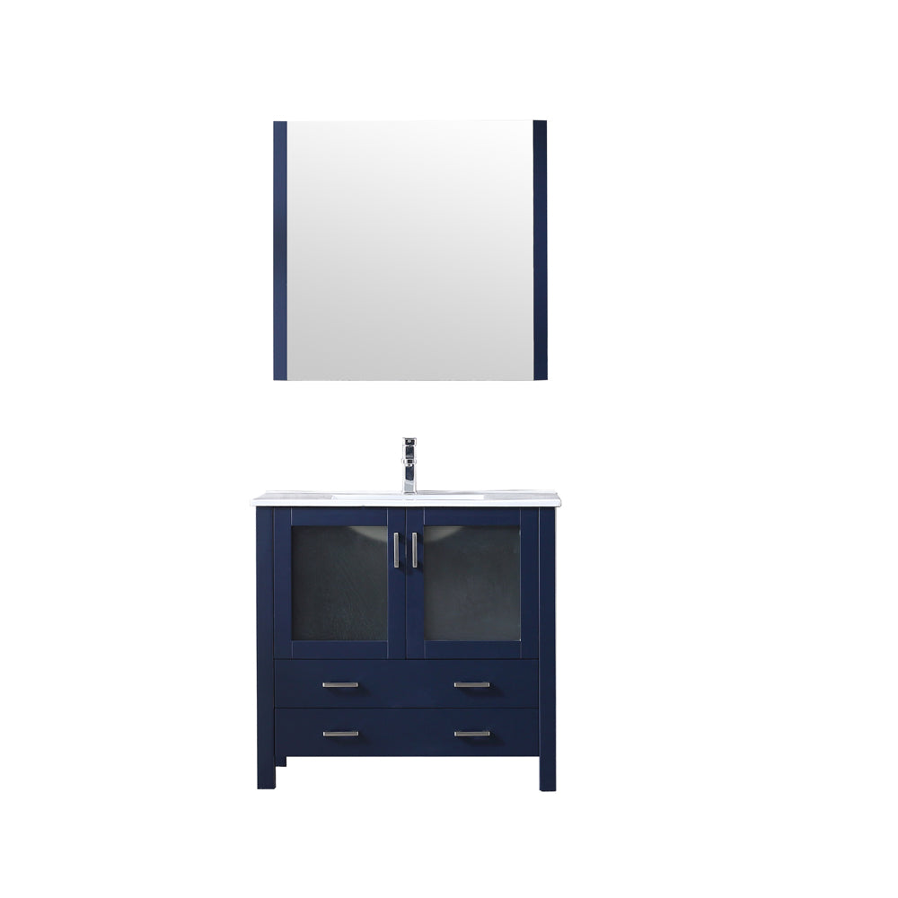 Volez 36" Single Vanity Navy Blue, Integrated Top, White Integrated Square Sink and 34" Mirror