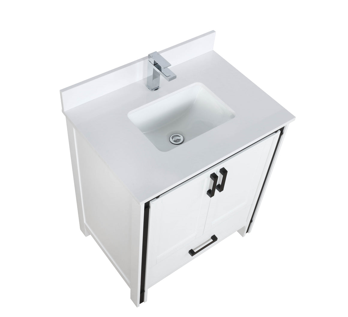 Ziva 30" White Single Vanity, Cultured Marble Top, White Square Sink and no Mirror