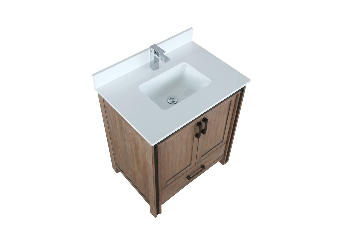 Ziva 30" Rustic Barnwood Single Vanity, Cultured Marble Top, White Square Sink and no Mirror