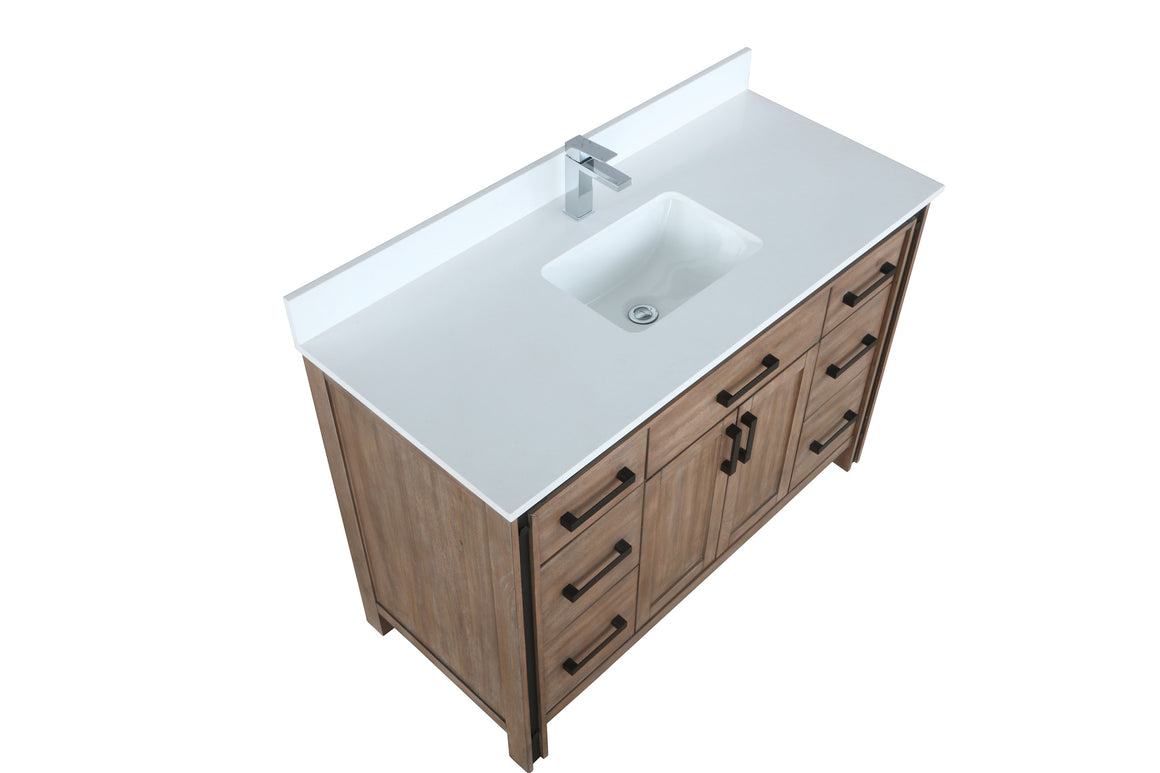 Ziva 48" Rustic Barnwood Single Vanity, Cultured Marble Top, White Square Sink and no Mirror