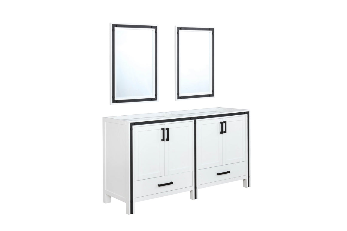 Ziva 60" White Double Vanity, no Top and 22" Mirrors