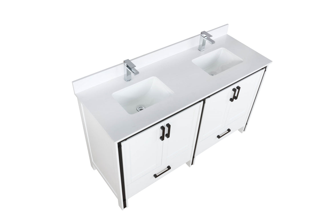 Ziva 60" White Double Vanity, Cultured Marble Top, White Square Sink and no Mirror