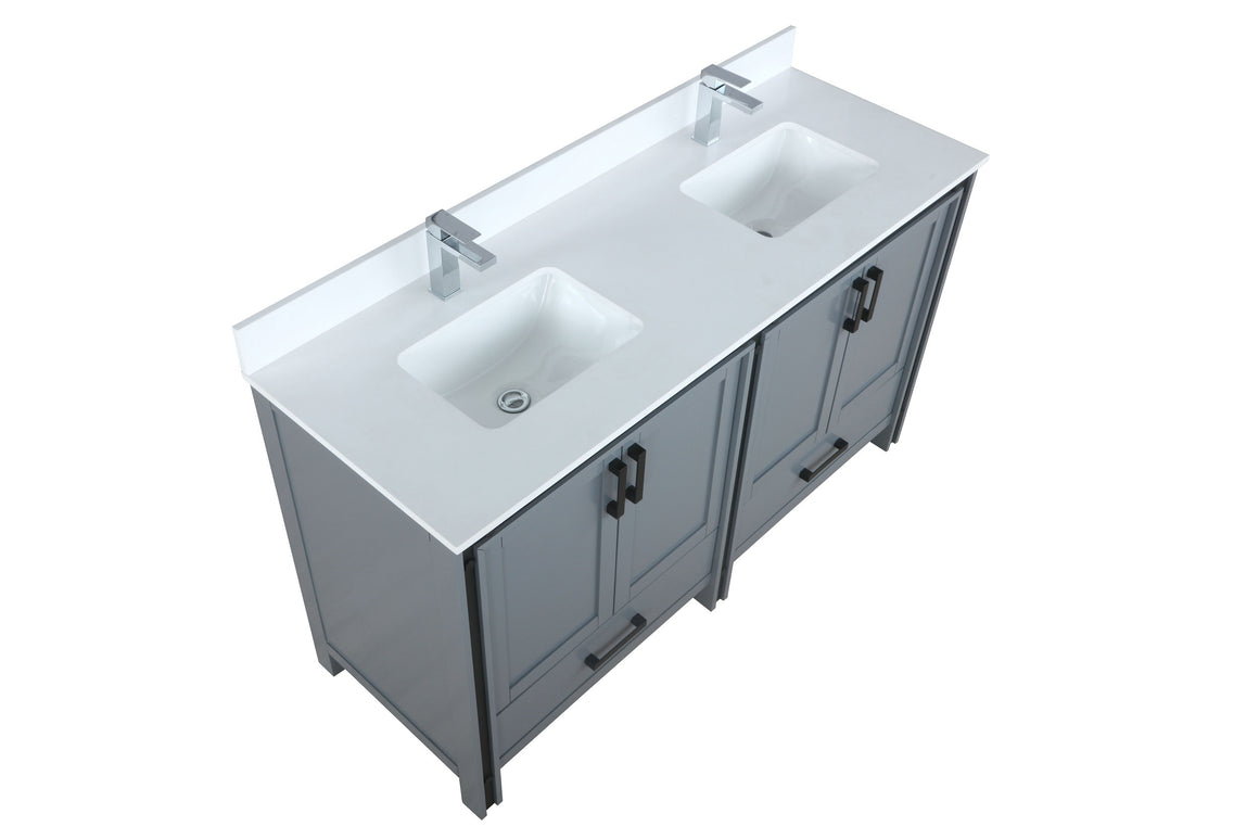 Ziva 60" Dark Grey Double Vanity, Cultured Marble Top, White Square Sink and no Mirror