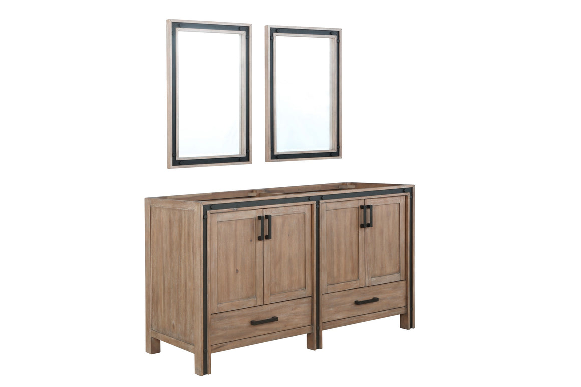 Ziva 60" Rustic Barnwood Double Vanity, no Top and 22" Mirrors