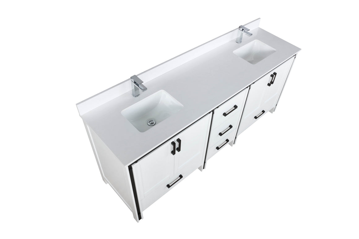 Ziva 72" White Double Vanity, Cultured Marble Top, White Square Sink and no Mirror