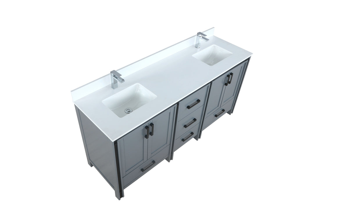 Ziva 72" Dark Grey Double Vanity, Cultured Marble Top, White Square Sink and no Mirror