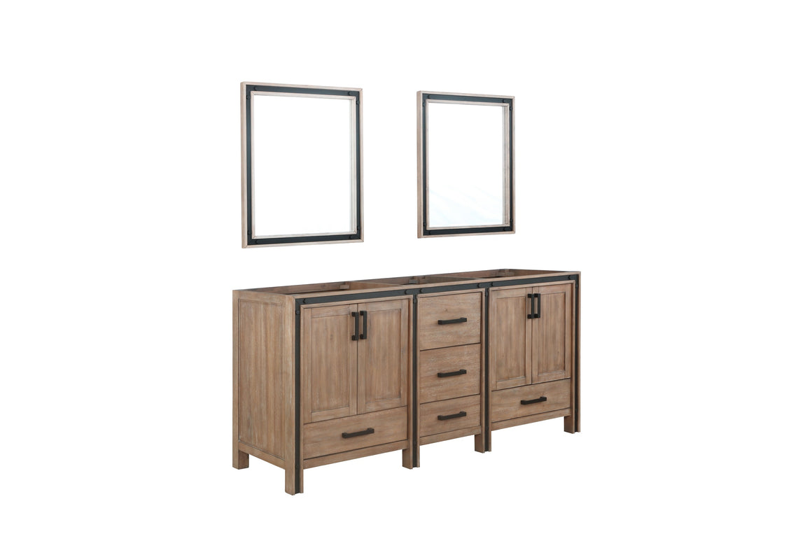 Ziva 72" Rustic Barnwood Double Vanity, no Top and 30" Mirrors