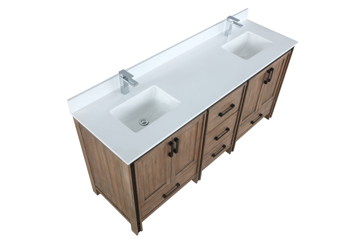 Ziva 72" Rustic Barnwood Double Vanity, Cultured Marble Top, White Square Sink and no Mirror