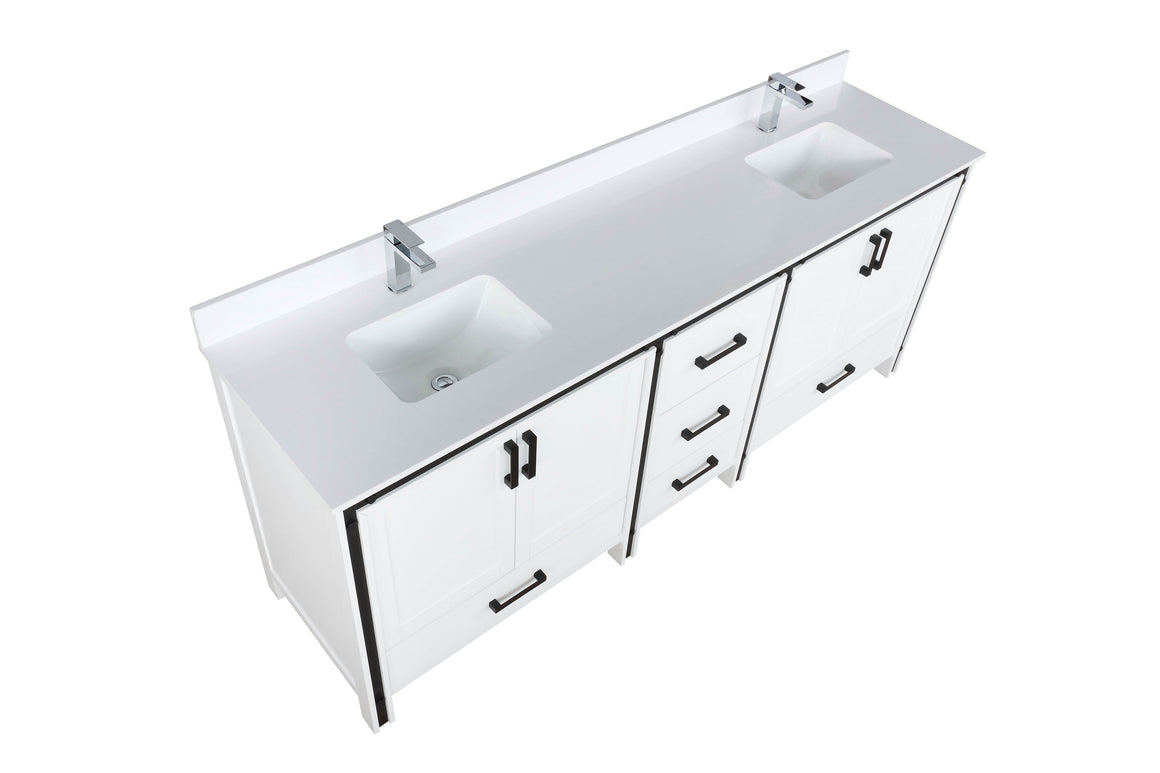 Ziva 80" White Double Vanity, Cultured Marble Top, White Square Sink and no Mirror