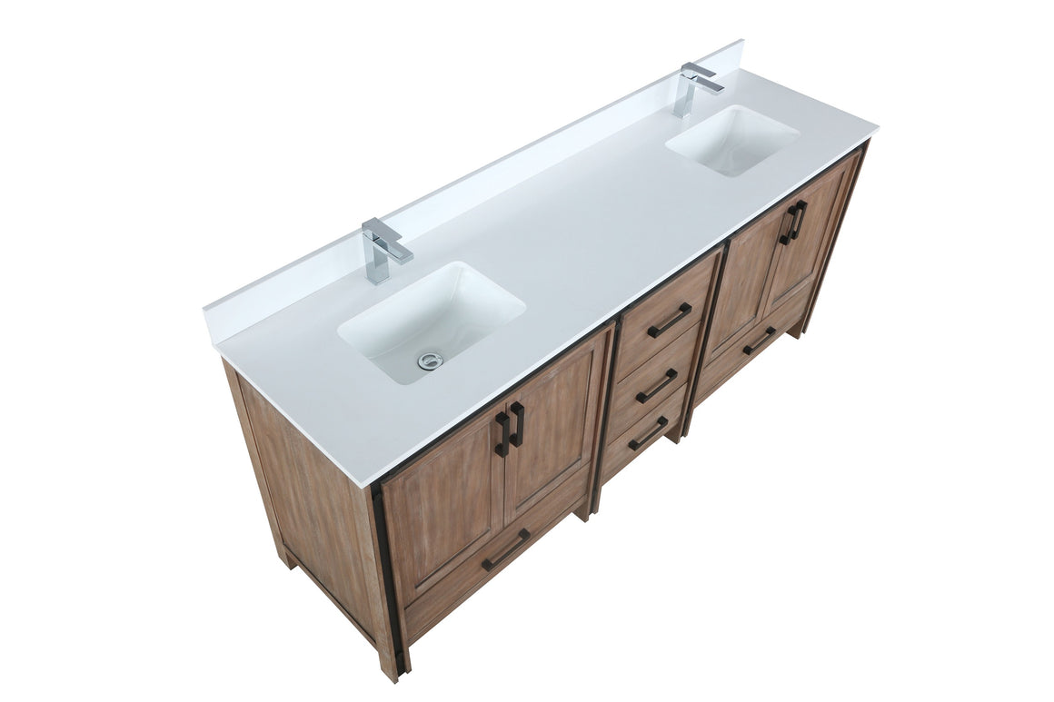 Ziva 80" Rustic Barnwood Double Vanity, Cultured Marble Top, White Square Sink and no Mirror