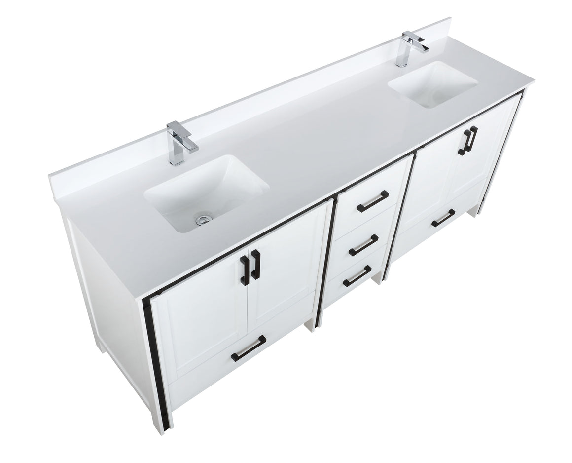 Ziva 84" White Double Vanity, Cultured Marble Top, White Square Sink and no Mirror