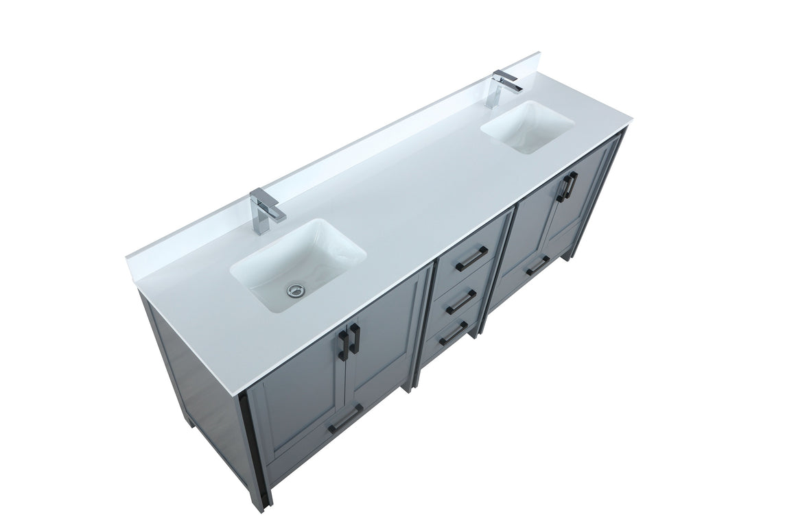 Ziva 84" Dark Grey Double Vanity, Cultured Marble Top, White Square Sink and no Mirror