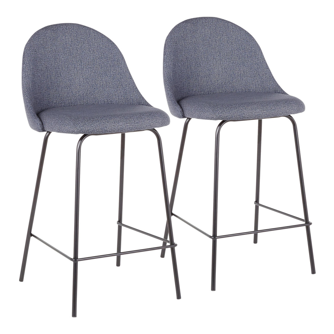 Lana Contemporary Counter Stool in Black Metal and Blue Fabric by LumiSource - Set of 2
