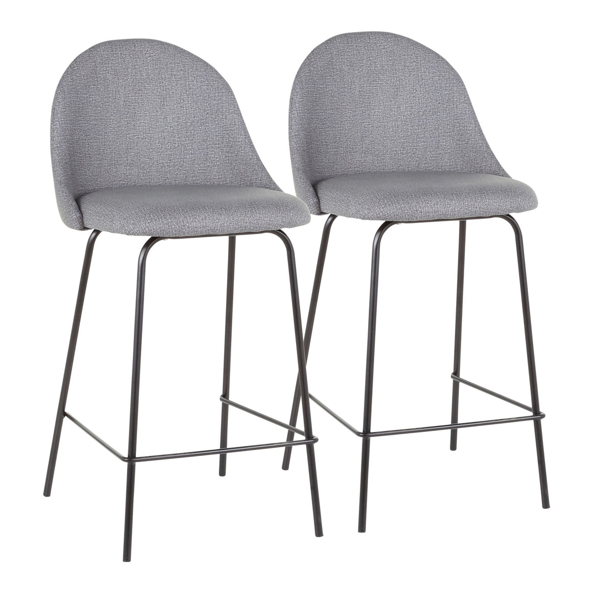 Lana Contemporary Counter Stool in Black Metal and Grey Fabric by LumiSource - Set of 2