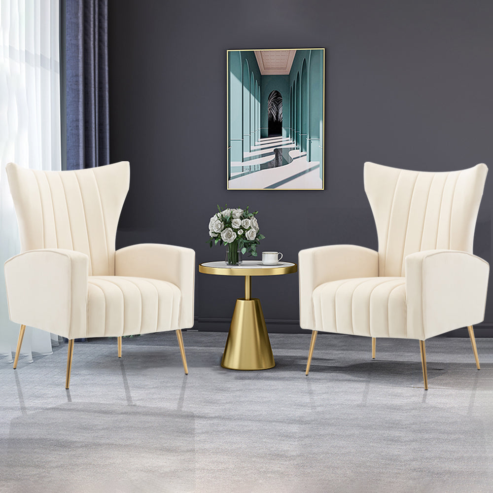 River Quinn Wingback Arm Chair with Gold Legs in Ivory