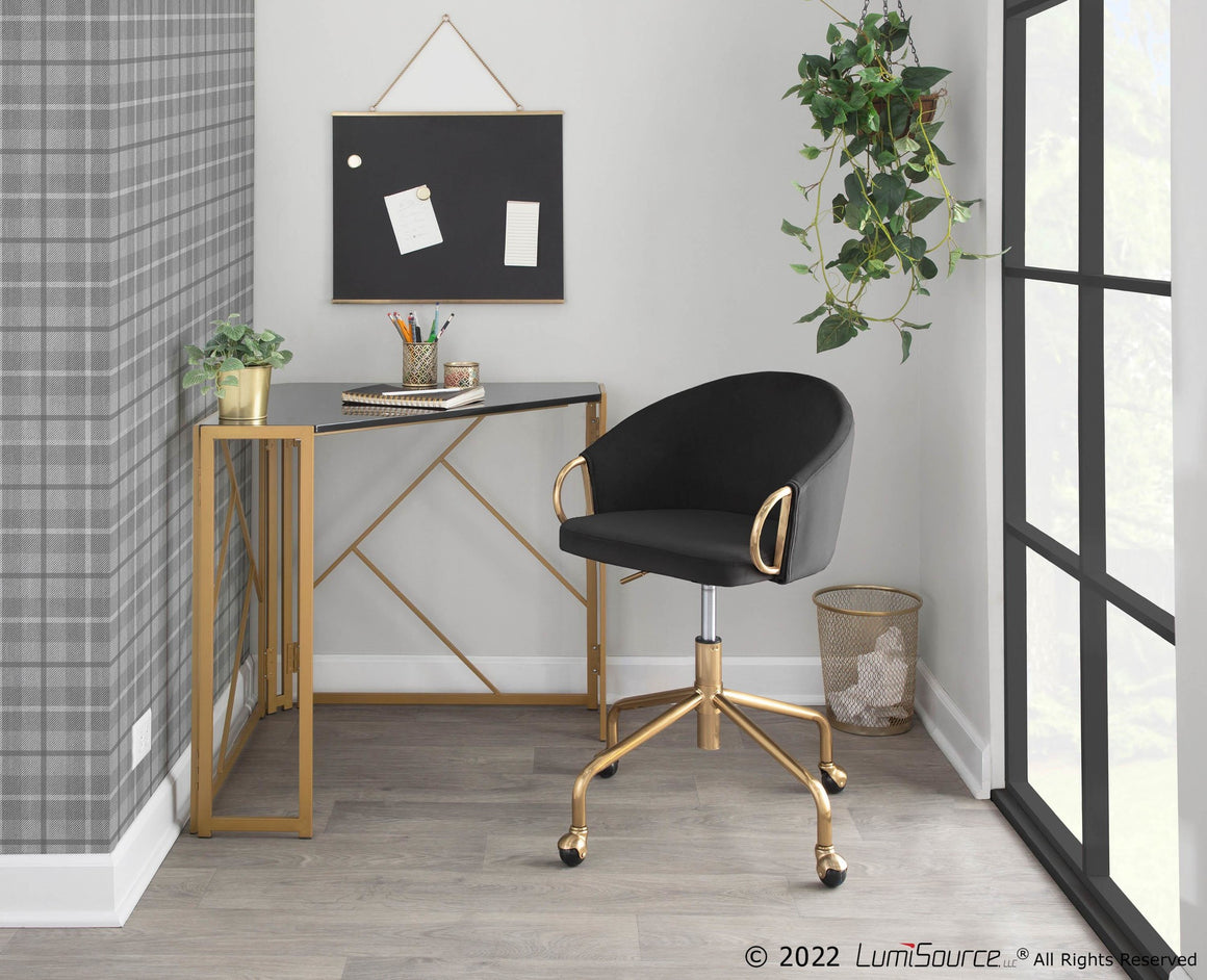 Folia Contemporary Corner Desk in Gold Metal and Black MDF by LumiSource