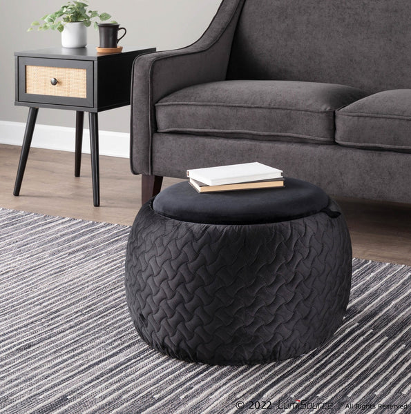 Tray Pouf Contemporary Ottoman in Natural Wood and Black Velvet by Lum -  HouseTie