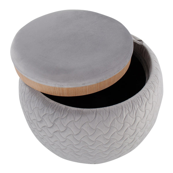 Tray Pouf Contemporary Ottoman in Natural Wood and Silver Velvet by Lu -  HouseTie