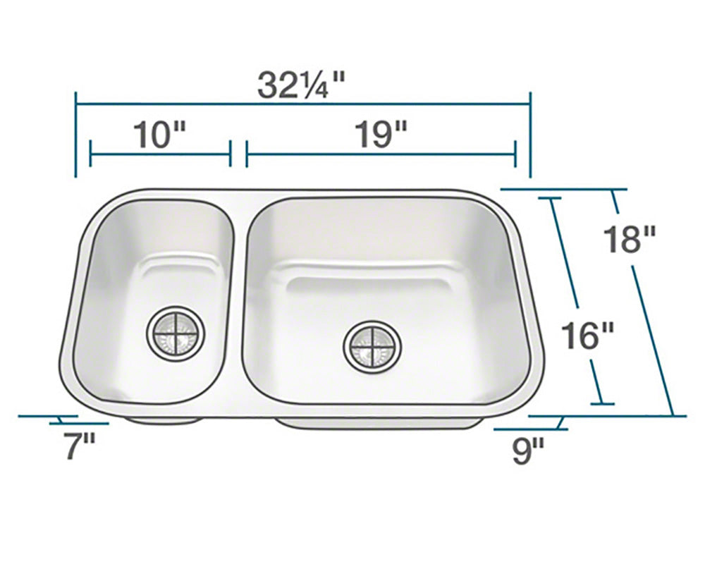PB8123L Offset Double Bowl Undermount Stainless Steel Sink