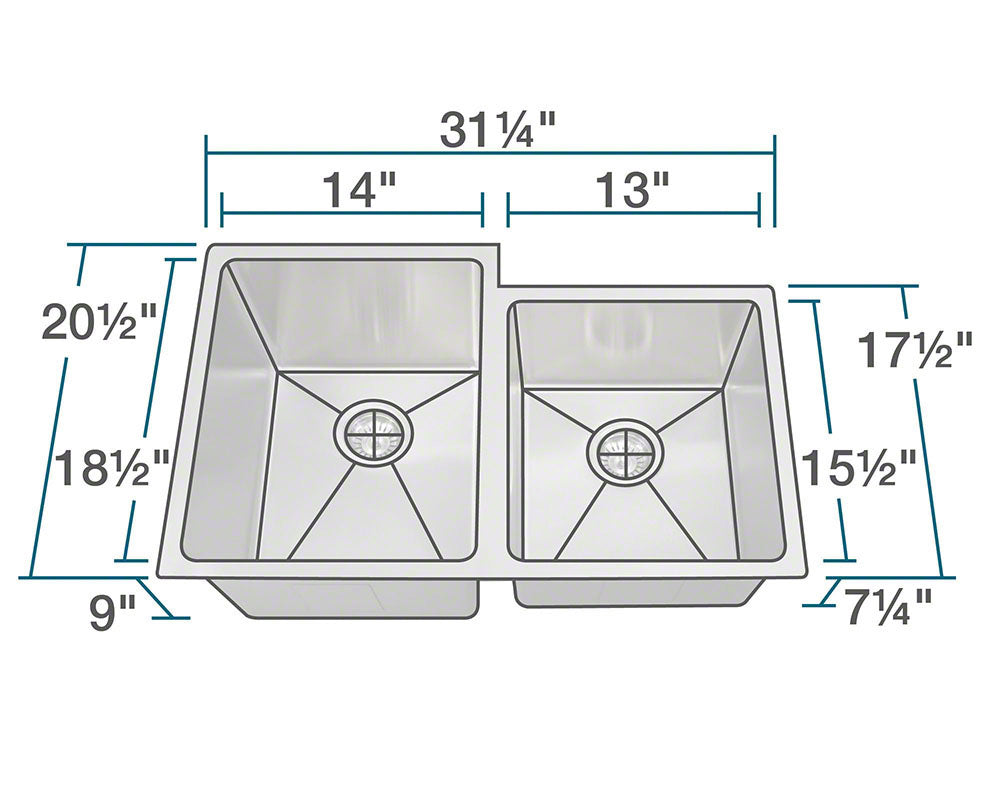 PL0213 Undermount Offset  3/4" Radius Sink