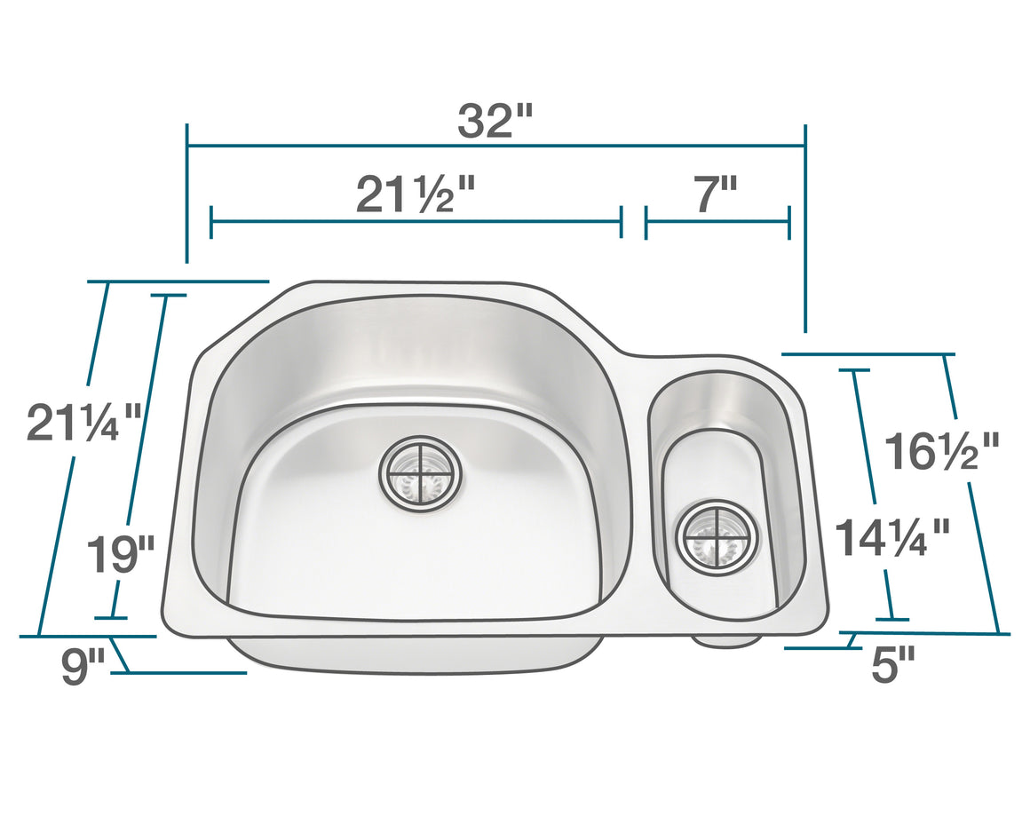 PL1223-16 Offset Stainless Steel Kitchen Sink