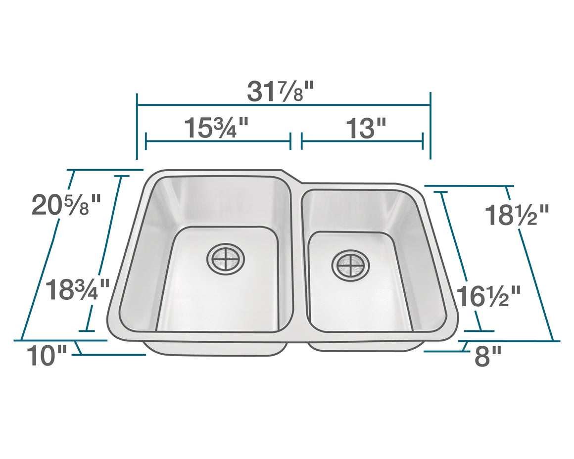 PL315 Offset Double Bowl Stainless Steel Sink