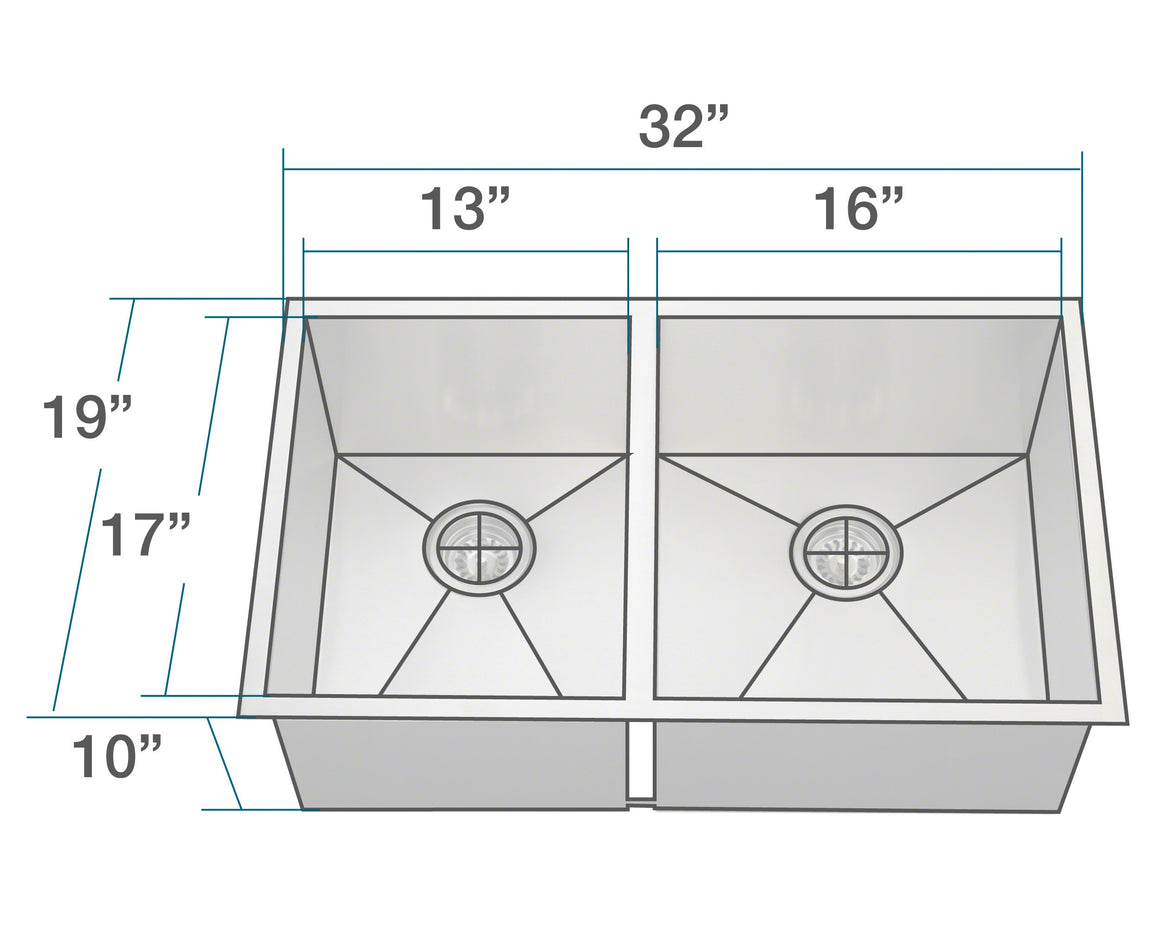 POR2233 Double Rectangular Stainless Steel Kitchen Sink