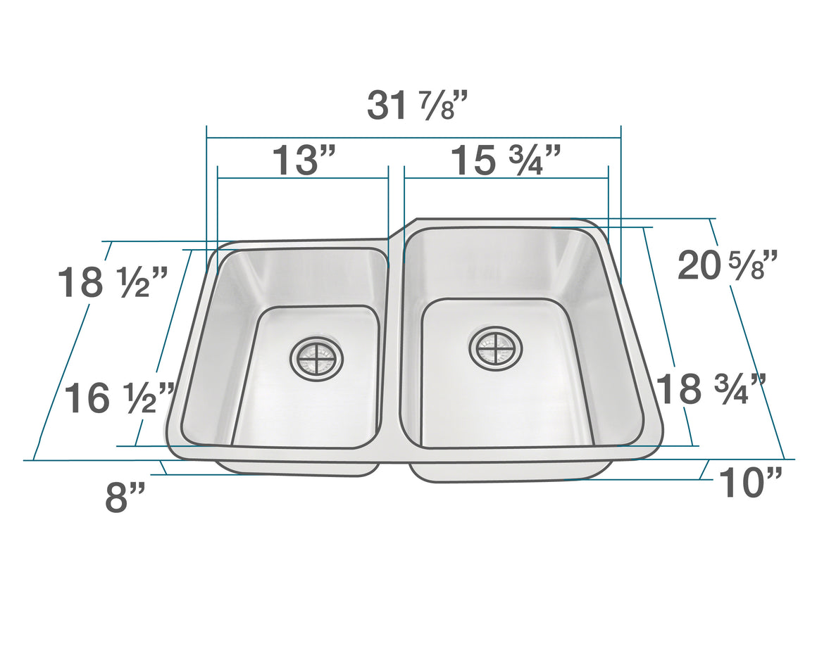 PR315 Offset Double Bowl Stainless Steel Kitchen Sink