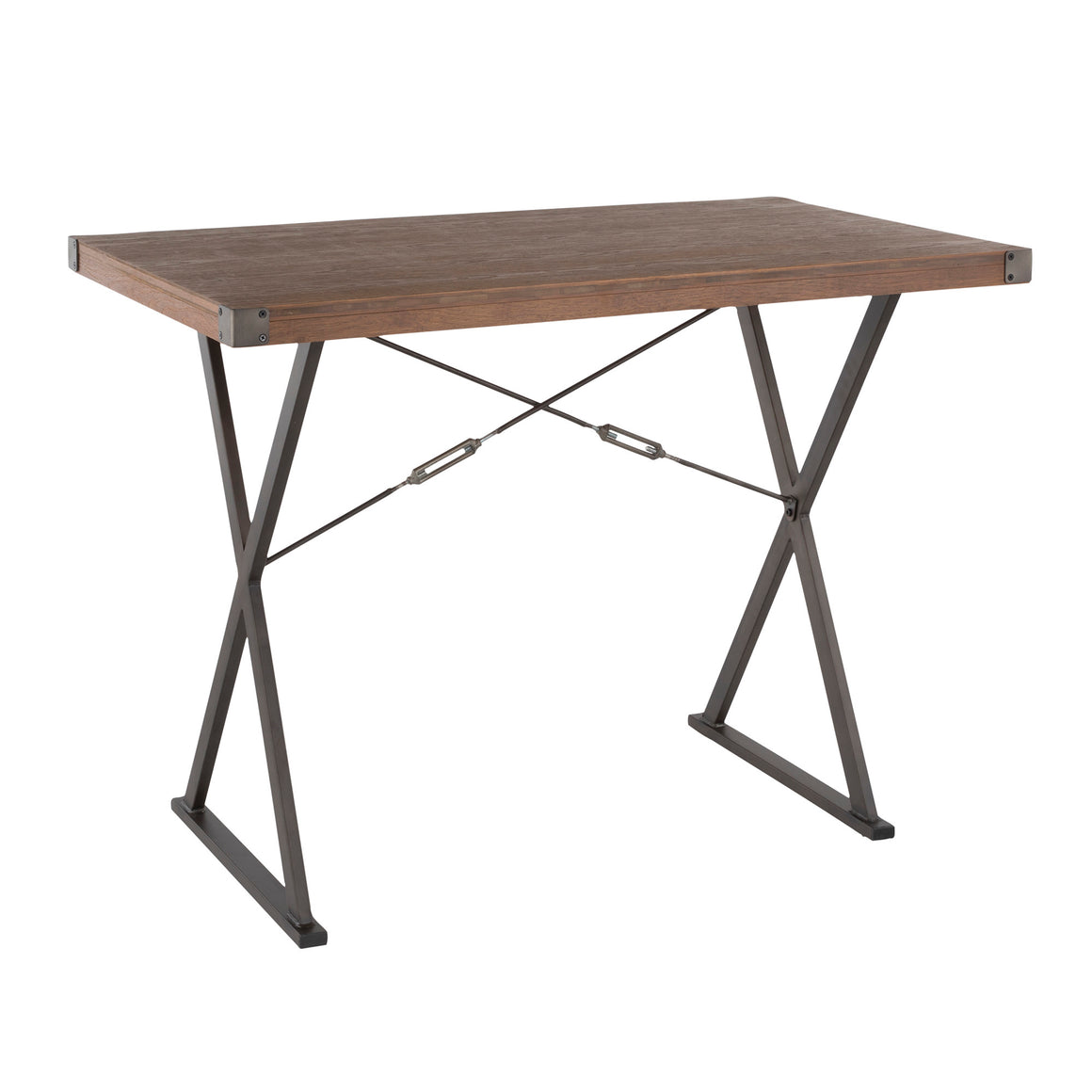 Prep Industrial Counter Table in Antique Metal and Brown Wood-Pressed Grain Bamboo by LumiSource