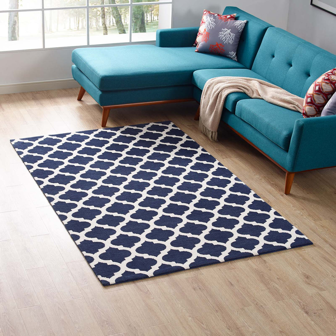 Lida Moroccan Trellis 5x8 Area Rug Navy and Ivory