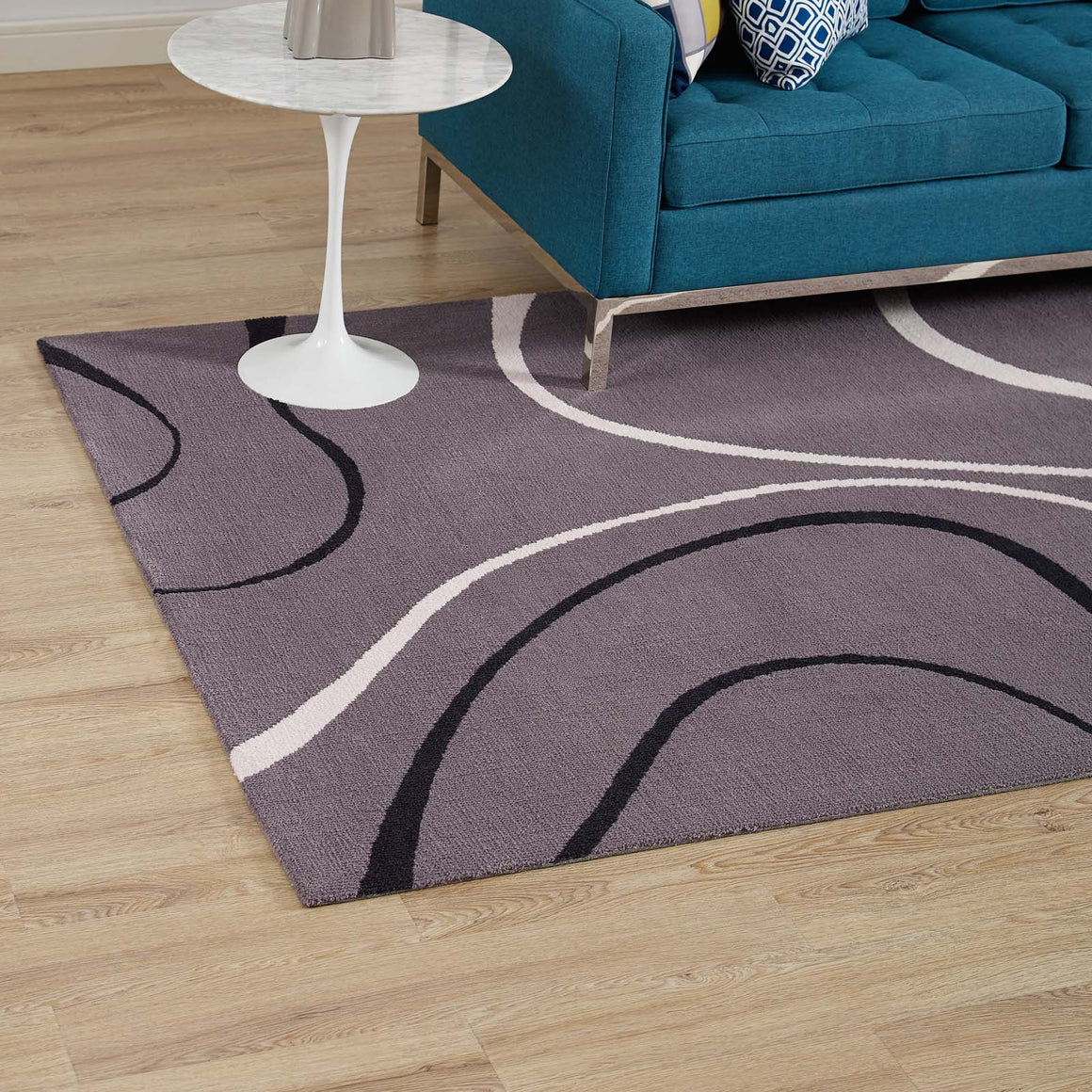 Therese Abstract Swirl 5x8 Area Rug Charcoal, Black and Ivory