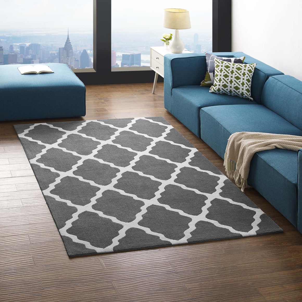 Marja Moroccan Trellis 5x8 Area Rug Charcoal and Ivory