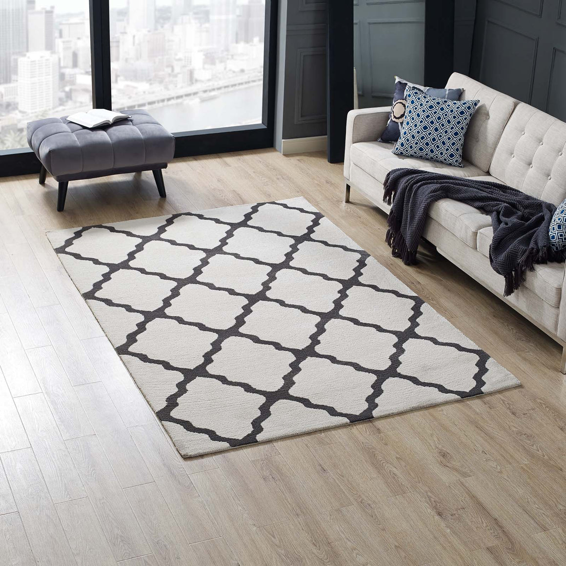 Marja Moroccan Trellis 5x8 Area Rug Ivory and Charcoal