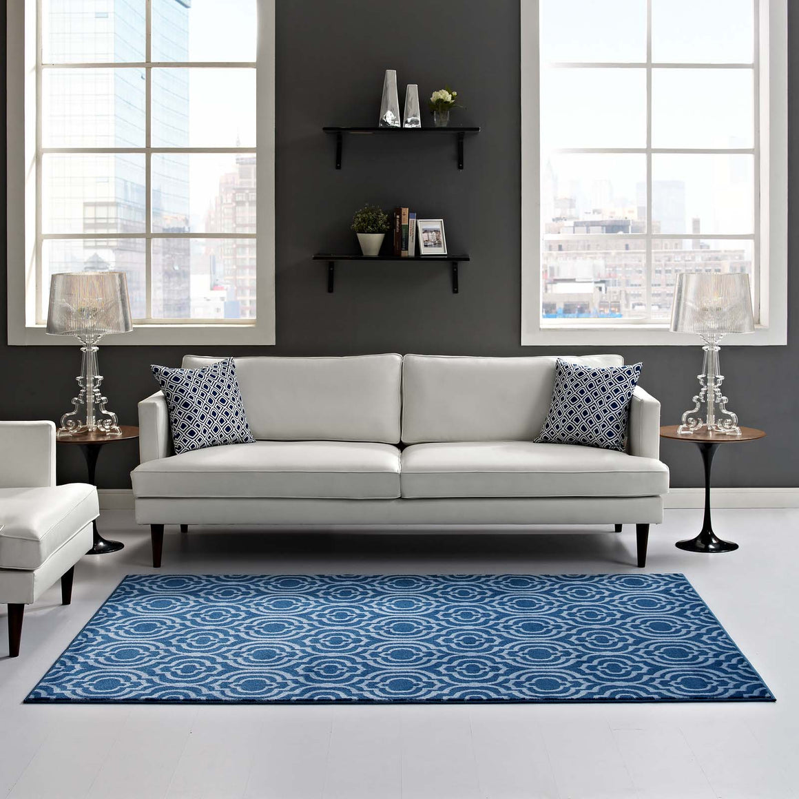 Frame Transitional Moroccan Trellis 8x10 Area Rug  Moroccan Blue and Light Blue