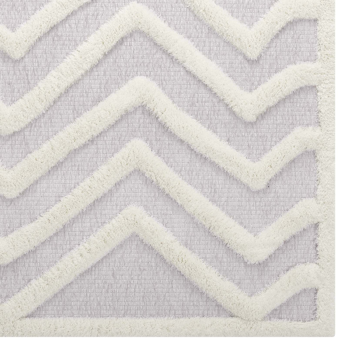 Pathway Abstract Chevron 8x10 Shag Area Rug  Ivory and Light Gray