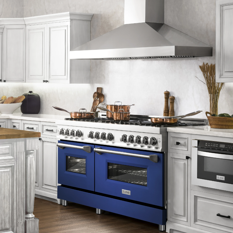 ZLINE 60" 7.4 cu. ft. Dual Fuel Range with Gas Stove and Electric Oven in Blue Gloss (RA-BG-60)