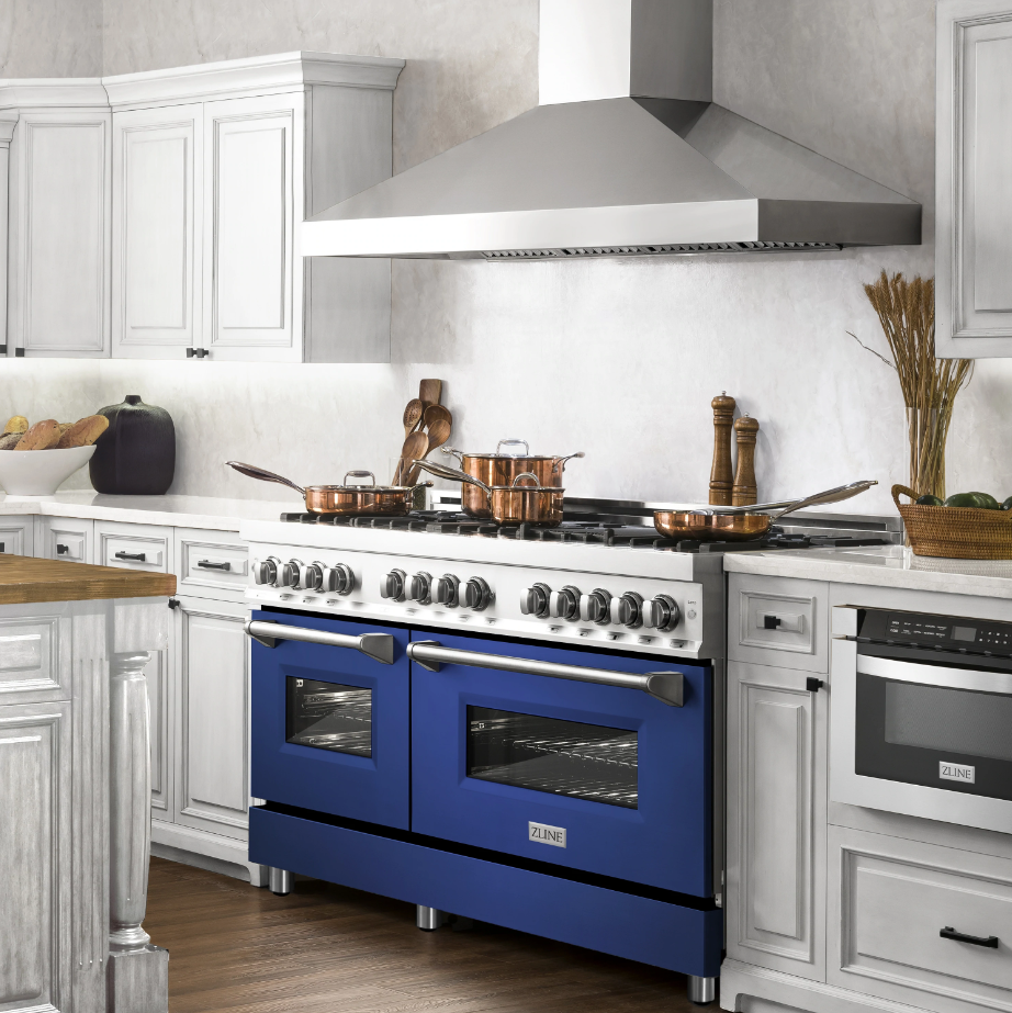 ZLINE 60" 7.4 cu. ft. Dual Fuel Range with Gas Stove and Electric Oven in Blue Matte (RA-BM-60)