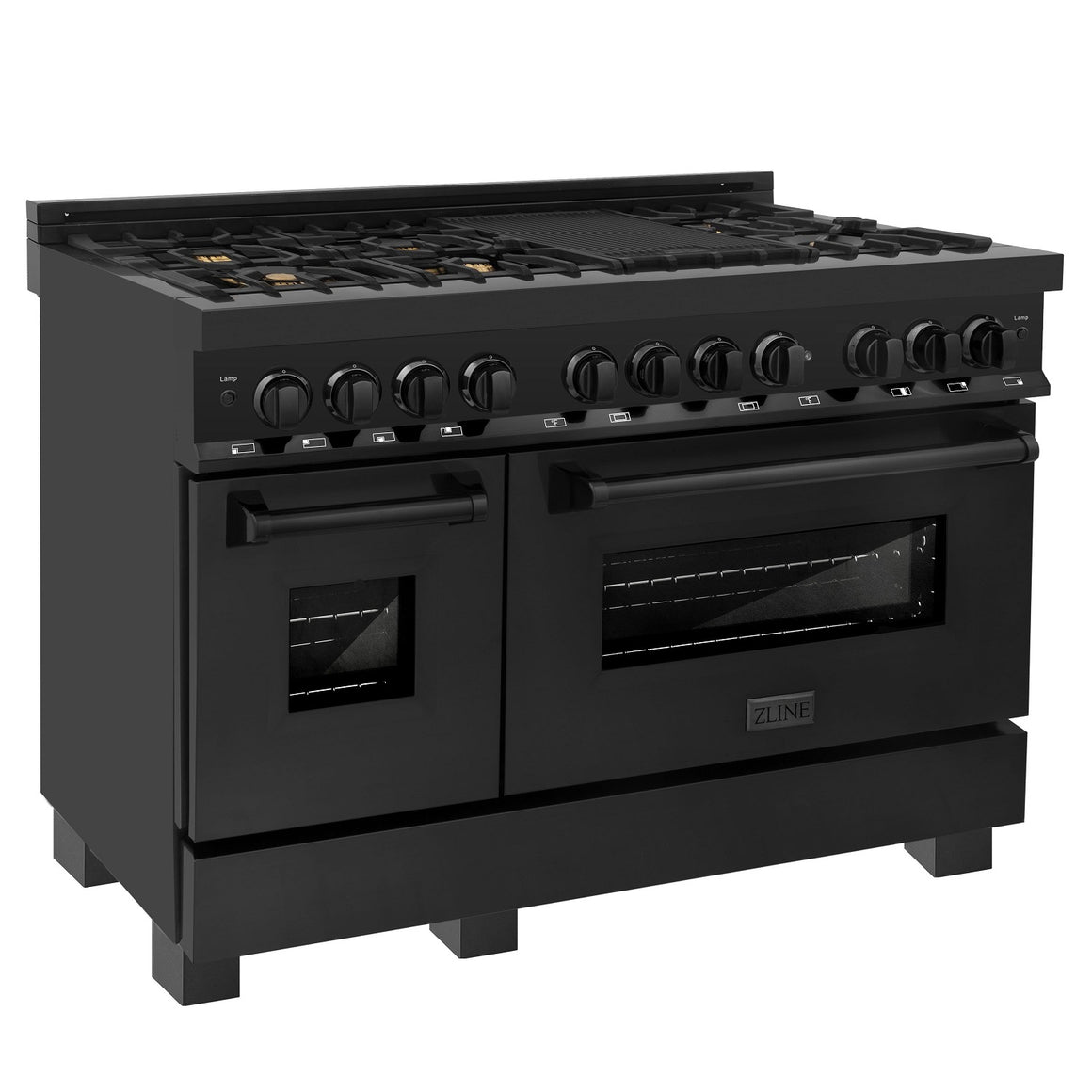 ZLINE 48" Kitchen Package with Black Stainless Steel Dual Fuel Range and Convertible Vent Range Hood (2KP-RABRH48)