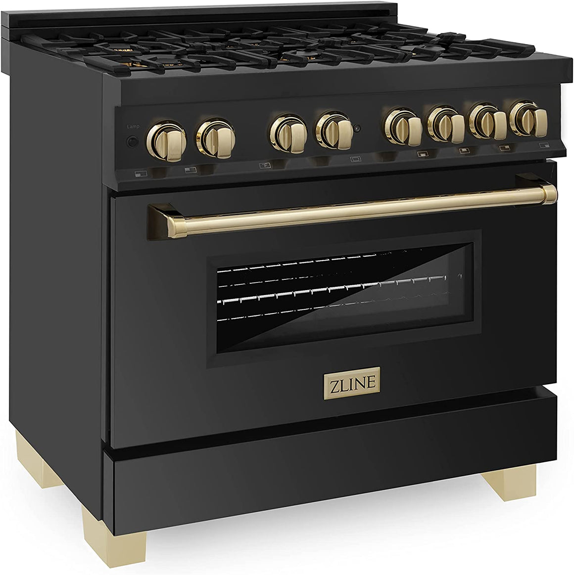 ZLINE Autograph Edition 36" 4.6 cu. ft. Dual Fuel Range with Gas Stove and Electric Oven in Black Stainless Steel with Gold Accents (RABZ-36-G)